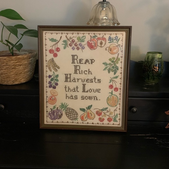 Vintage Framed Cross Stitch Reap Rich Harvests That Love Has Sown - Picture 2 of 12